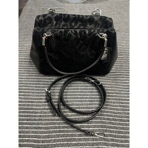 Coach Black Metallic Leopard Print Satchel Crossbody Bag Silver Hardware Handbag